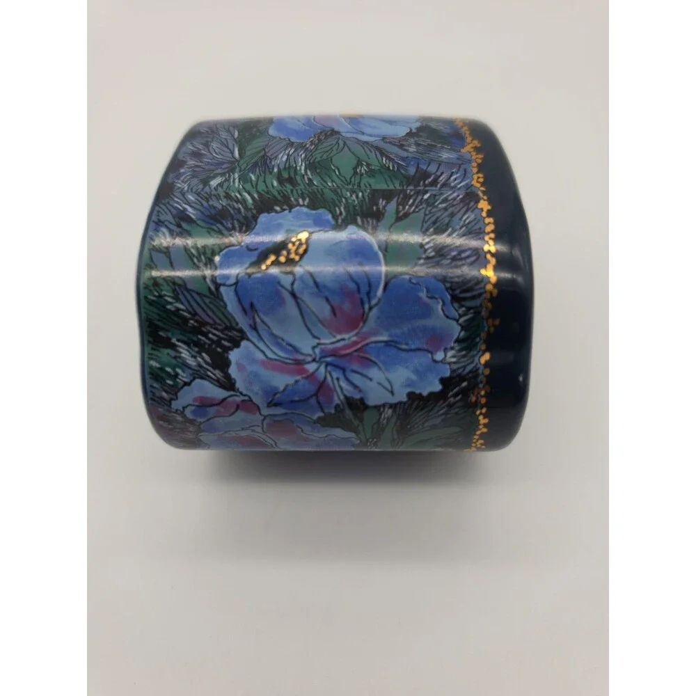 Vintage Toothbrush Holder Fantasia Pattern Made in Japan Floral Navy Blue